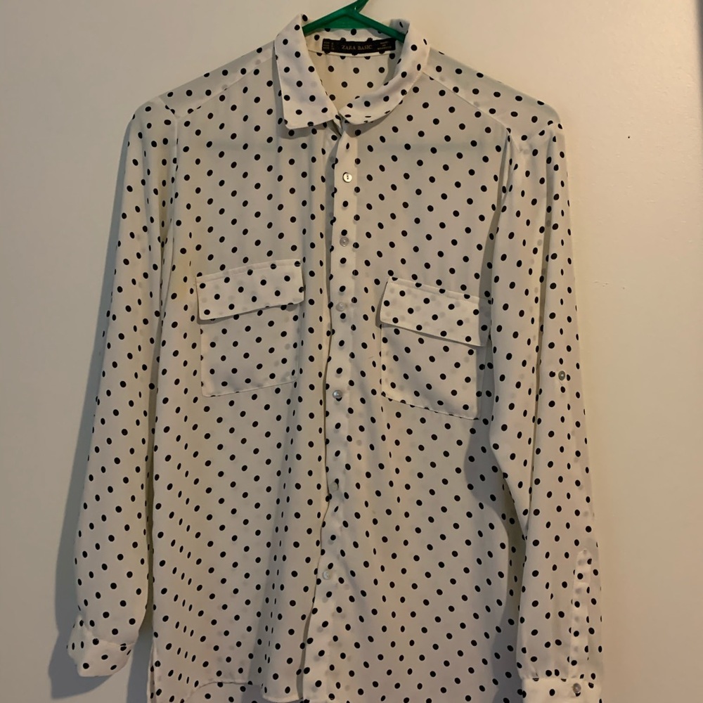Zara white polka dot blouse